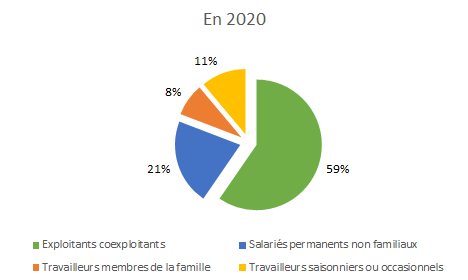 Répartition du volume de travail dans les exploitations agricoles en 2020